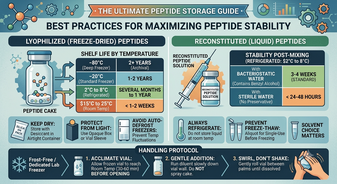 The Ultimate Peptide Storage Guide: How to Preserve Stability, Reconstitute, and Maximize Shelf Life